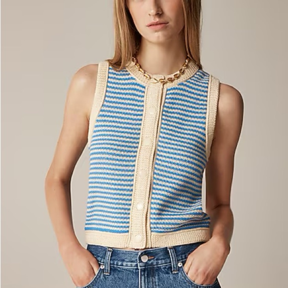 JCrew Knit Vest LARGE Cropped sweater shell in stripe Parchment Santorini